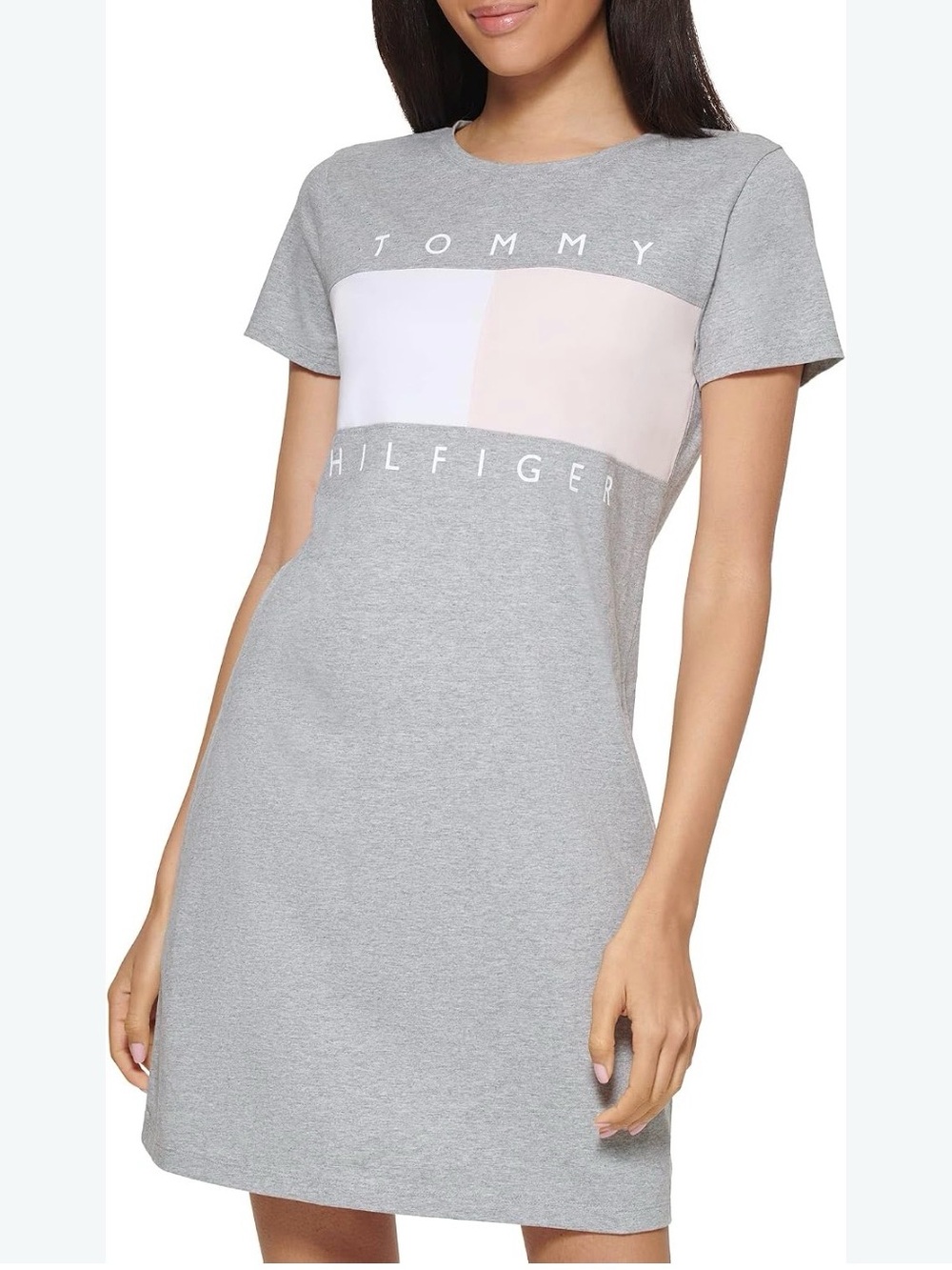 A Tommy Hilfiger gray T-Shirt Short Sleeve Cotton Dress Size Large